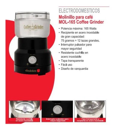 MOLINILLO ELECTRICO DE CAFÉ SINDELEN 12 TAZAS COLOR NEGRO - 5