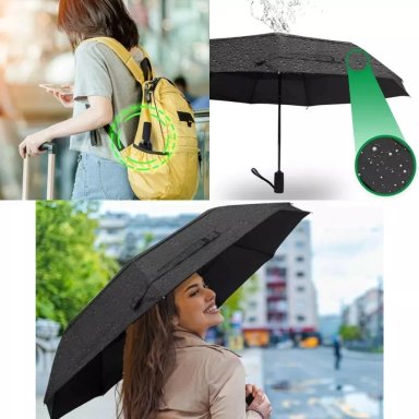 PARAGUAS PLEGABLE IMPERMEABLE RETRACTIL DE BOLSILLO NEGRO - 3