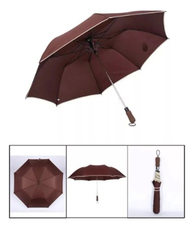PARAGUAS SOMBRILLA PORTATIL RETRACTIL 120CM + FUNDA MARRON - 3
