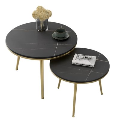 SET 2 PIEZAS MESA CENTRO AUXILIAR CIRCULAR NÓRDICO NEGRO JHN - 1