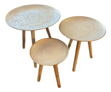 SET 3 MESAS CENTRO DECORATIVA MANDALA NÓRDICA REDONDA JHN - 1