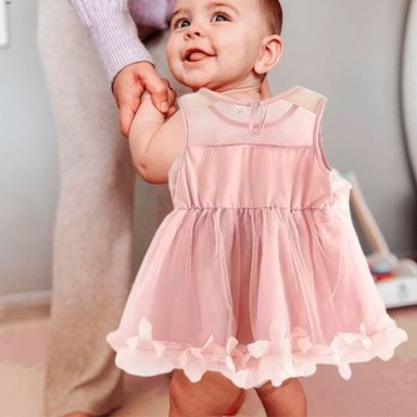 VESTIDO DE PRINCESA SIN MAGAS FLORAL TUL PARA BEBE LAU - 6
