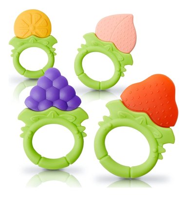 SET 6 MORDEDOR FORMA FRUTAS SILICONA ESTUCHE BEBES LAU - 1