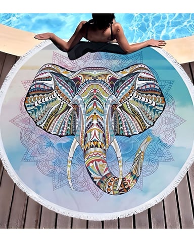 TOALLA MANTA REDONDA PLAYERA CON DISEÑO ELEFANTE - 1