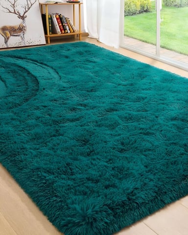 ALFOMBRA PELUDA SUAVE 180 X 200 CM PRIMERA CALIDAD TURQUESA - 1