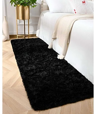 ALFOMBRA PELUDA PASILLERA LIVIANA 70X150 ULTRA SUAVE NEGRO - 3