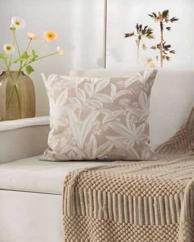 SET DE 2 FUNDAS PELUDAS DE HOJAS 45X45 BEIGE - 3