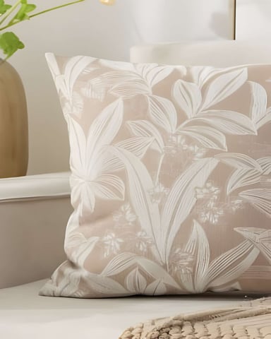 SET DE 2 FUNDAS PELUDAS DE HOJAS 45X45 BEIGE - 4