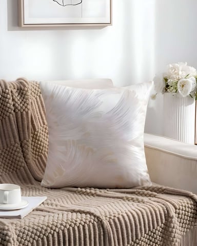 SET DE 2 FUNDAS DE COJINES SATIN DISEÑO HOJAS 45CM X 45 CM BEIGE - 4