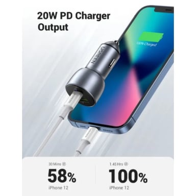 CARGADOR UGREEN AUTOMOVIL 1USB-C + 1USB-A CARGA RAPIDA 42.5W MAX ALUMINIO CD213 - 2