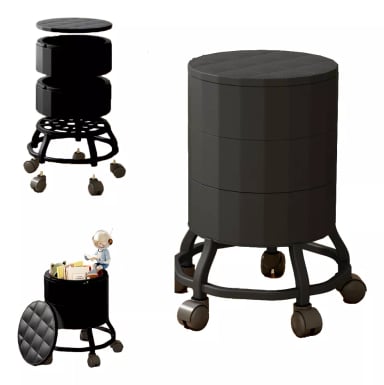 PISO SILLA TABURETE CON ORGANIZADOR REGULABLE GIRATORIA 360° NEGRO - 1