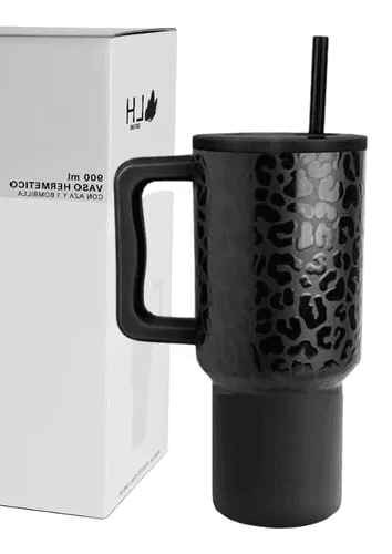 VASO TÉRMICO MUG, 900 LT, ACERO INOXIDABLE, NEGRO LEOPARDO - 2