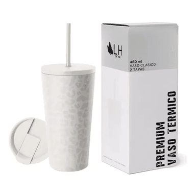 VASO TÉRMICO MUG 460 LT, ACERO INOXIDABLE, BLANCO LEOPARDO - 1