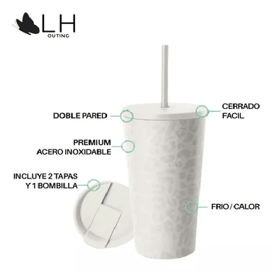 VASO TÉRMICO MUG 460 LT, ACERO INOXIDABLE, BLANCO LEOPARDO - 2