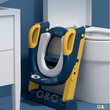 ASIENTO ENTRENADOR DE BAÑO CON ESCALERA Y AGARRADERA PARA NIÑOS, COLOR AZUL/EN COLOR AMARILLO - 2