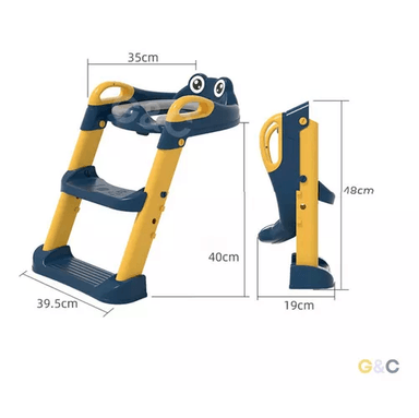ASIENTO ENTRENADOR DE BAÑO CON ESCALERA Y AGARRADERA PARA NIÑOS, COLOR AZUL/EN COLOR AMARILLO - 4
