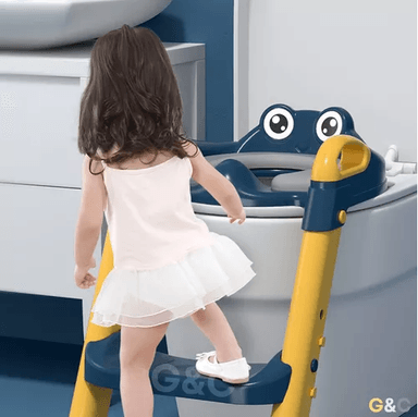 ASIENTO ENTRENADOR DE BAÑO CON ESCALERA Y AGARRADERA PARA NIÑOS, COLOR AZUL/EN COLOR AMARILLO - 7