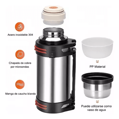 TERMO DE ACERO INOXIDABLE, 2 LITROS, PLATEADO - 7