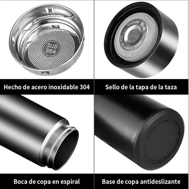 TAZA TERMO INTELIGENTE DIGITAL, TÁCTIL, LED, TEMPERATURA, COLOR NEGRO - 6