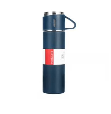 TERMO DE 500 ML CON TAZA PARA TÉ Y CAFÉ, ACERO INOXIDABLE, AZUL OSCURO - 1