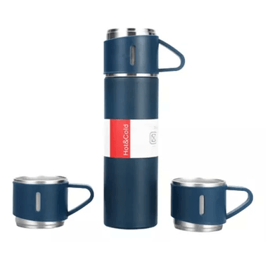 TERMO DE 500 ML CON TAZA PARA TÉ Y CAFÉ, ACERO INOXIDABLE, AZUL OSCURO - 2