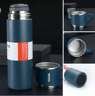 TERMO DE 500 ML CON TAZA PARA TÉ Y CAFÉ, ACERO INOXIDABLE, AZUL OSCURO - 5