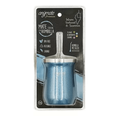 MATE DE 236 ML CON BOMBILLA ANYMATE PREMIUM, COLOR AZUL - 2
