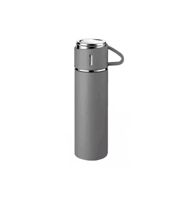 SET DE TERMO PARA AGUA CALIENTE/FRÍA + 3 TAZAS DE 500 ML, COLOR GRIS - 1