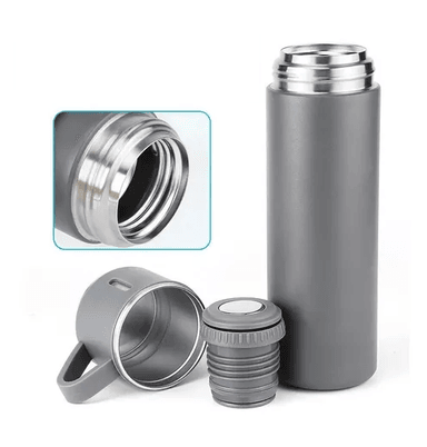 SET DE TERMO PARA AGUA CALIENTE/FRÍA + 3 TAZAS DE 500 ML, COLOR GRIS - 2