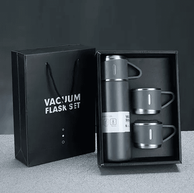 SET DE TERMO PARA AGUA CALIENTE/FRÍA + 3 TAZAS DE 500 ML, COLOR GRIS - 4