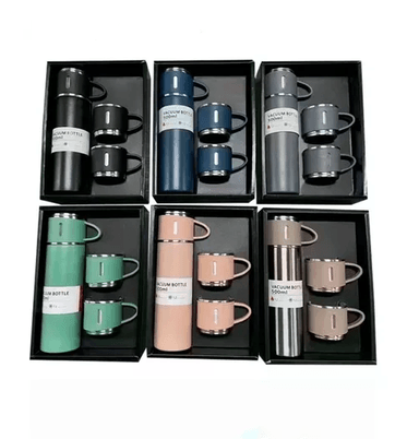 SET DE TERMO PARA AGUA CALIENTE/FRÍA + 3 TAZAS DE 500 ML, COLOR GRIS - 6