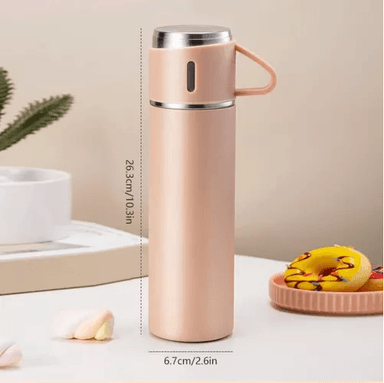 TERMO DE 500 ML CON TAZA PARA TÉ Y CAFÉ, ACERO INOXIDABLE, GRIS - 2