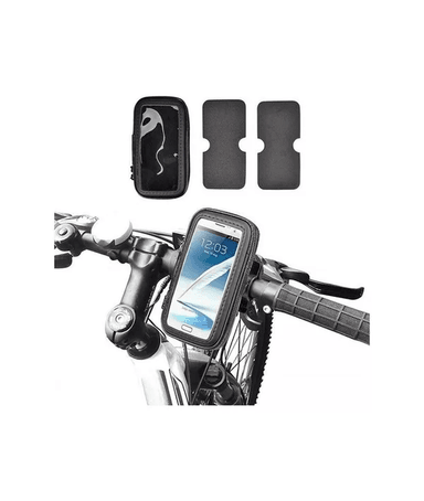 PORTA SOPORTE DE CELULAR PARA BICICLETA Y MOTO, IMPERMEABLE, COLOR EN COLOR NEGRO - 1