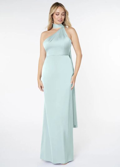 VESTIDO SATIN ELASTICO CORTE SIRENA FIESTA GALA COLOR VIDRIO MARINO - 1