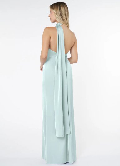 VESTIDO SATIN ELASTICO CORTE SIRENA FIESTA GALA COLOR VIDRIO MARINO - 2