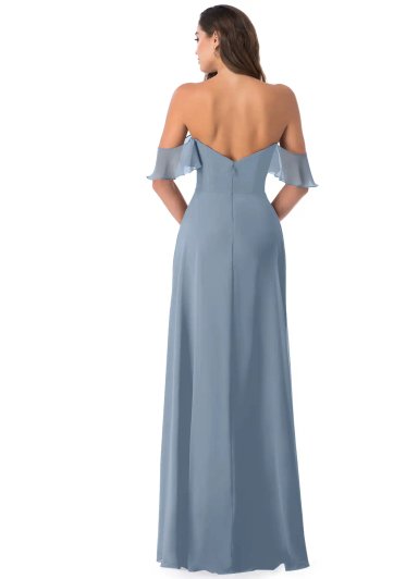 VESTIDO DE FIESTA MUJER ELEGANTE COLOR AZUL ACERO BODAS CEREMONIA GALA - 2