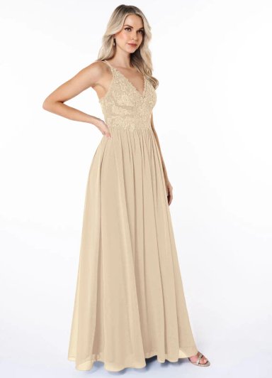 VESTIDO DE FIESTA MUJER ELEGANTE COLOR CHAMPAGNE BODA CEREMONIA GALA - 3