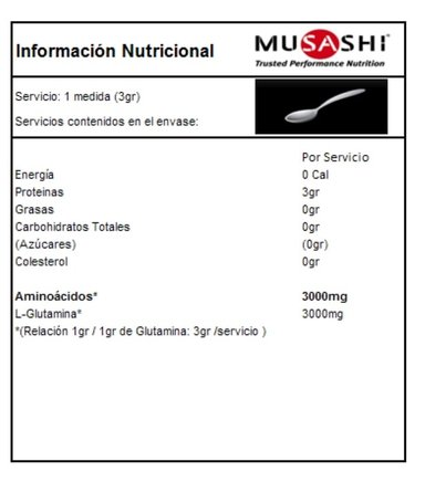 MUSASHI GLUTAMINA 3000MG L-GLUTAMINA MICRONIZADA PURA 350GR - 4