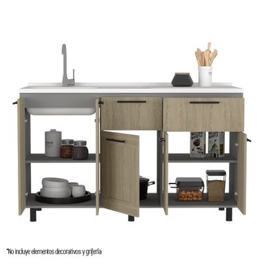 MUEBLE DE COCINA CON LAVAPLATOS DERECHO HASSELT GRIS Y ROVERE 150 CM - 3