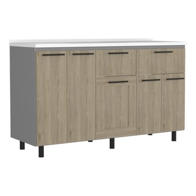 MUEBLE DE COCINA CON LAVAPLATOS DERECHO HASSELT GRIS Y ROVERE 150 CM - 4