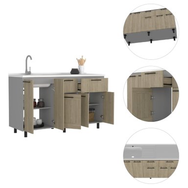 MUEBLE DE COCINA CON LAVAPLATOS DERECHO HASSELT GRIS Y ROVERE 150 CM - 6