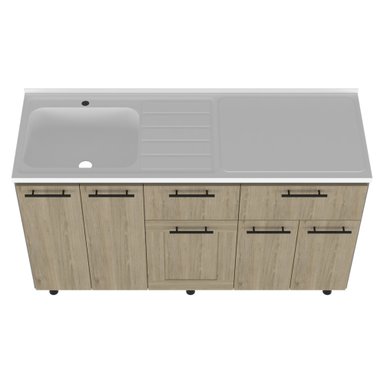 MUEBLE DE COCINA CON LAVAPLATOS DERECHO HASSELT GRIS Y ROVERE 150 CM - 7