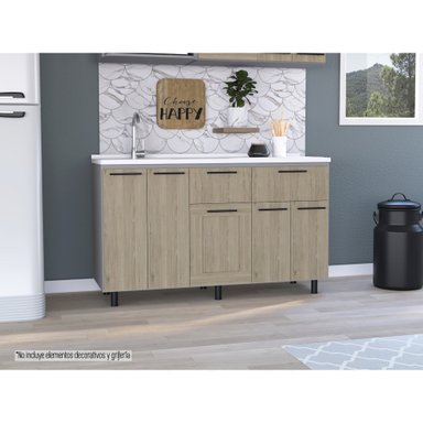 MUEBLE DE COCINA CON LAVAPLATOS DERECHO HASSELT GRIS Y ROVERE 150 CM - 8