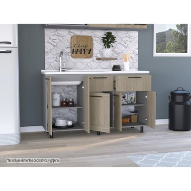MUEBLE DE COCINA CON LAVAPLATOS DERECHO HASSELT GRIS Y ROVERE 150 CM - 9