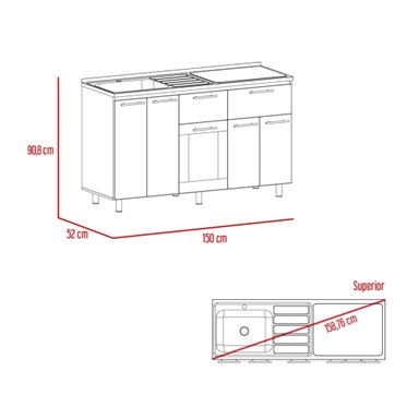 MUEBLE DE COCINA CON LAVAPLATOS DERECHO HASSELT GRIS Y ROVERE 150 CM - 10