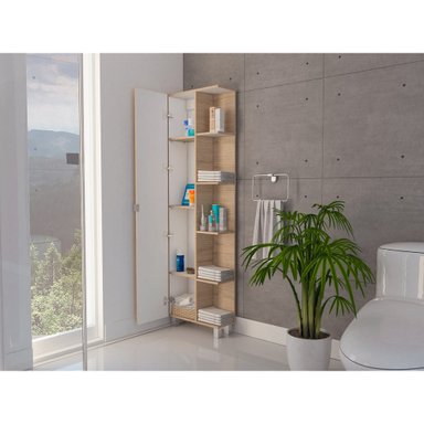 ESTANTE ORGANIZADOR DE BAÑO 1 PUERTA ROVERE Y BLANCO - 9