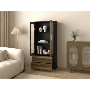 VITRINA CLASSIC COLOR 2 PUERTAS 2 CAJONES CARAMELO Y WENGUE - 7