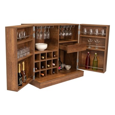 BAR BAJO SINTRA 2 PUERTAS 12 BOTELLEROS Y PORTACOPAS CARAMELO - 5