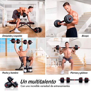 SET MANCUERNAS CON BARRA AJUSTABLE K-FIT 25 KG - 6