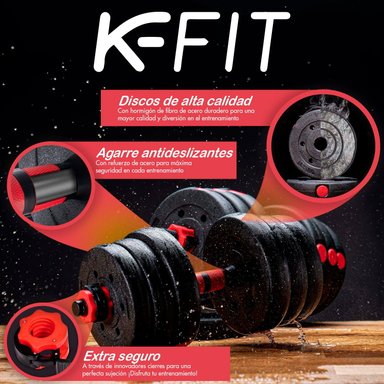 SET MANCUERNAS CON BARRA AJUSTABLE K-FIT 25 KG - 8